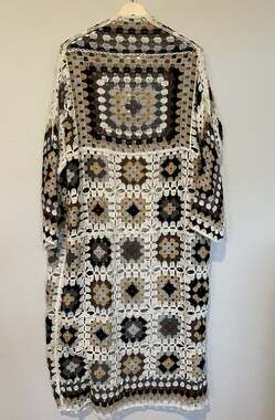 Three Bird Nest Soulful Wanderer Crochet Duster Brown Cream Black Size S/M NWT